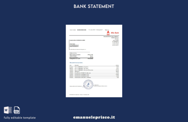modello Excel di estratto conto bancario Alfa Bielorussia in stile verificato 1